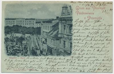 Polsko, Przemyšl, Přemyšl, Ringplatz - Rynek, lidé na tržišti, ca 1899