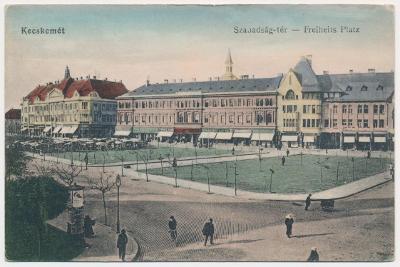 Maďarsko, Kecskemét, Szabadság tér, oživené Náměstí svobody, cca 1916