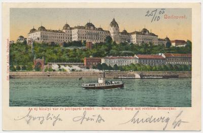 Maďarsko, Budapest, Az új királyi vár és jobbparti részlet, cca 1903