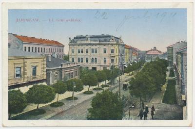Polsko, Jaroslaw, Ul. Grunwaldzka, oživená ulice, cca 1911