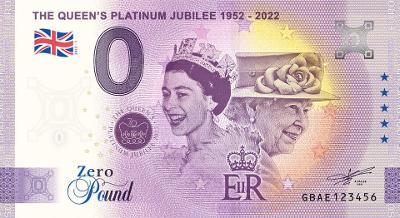 0 EURO bankovka Alžběta II. Souvenir The Queens platinum jubilee