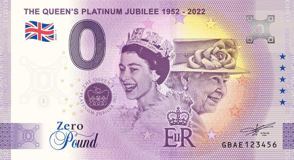 0 EURO bankovka Alžběta II. Souvenir The Queens platinum jubilee - Sběratelství