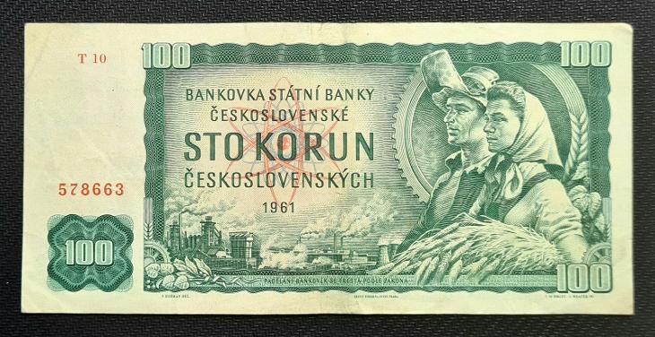 100 Koruna 1961, Vzácná Série T 10 !!!  - Bankovky