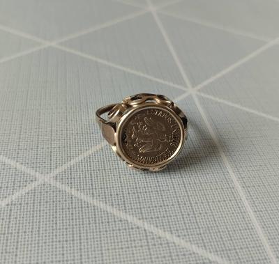 Starožitný zlatý prsten s mincí  Dos Pesos  1945