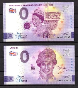 0 Euro Souvenir 2022, Elizabeth II. + Lady Di 2022, čísla na foto