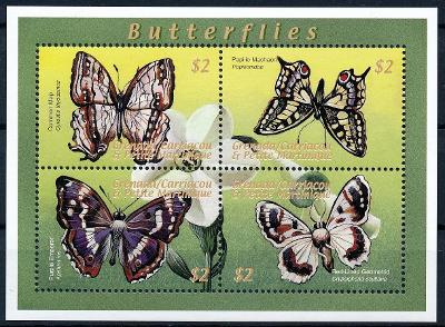 Grenada/Grenadiny 2000 **/Mi. 3231-4 Aršík , komplet, motýli , /C1/