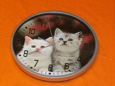 F. Nástěnné hodiny s motivem kočiček 25,3  cm