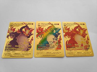 3 x zlatá karta Pokemon Charizard Vmax