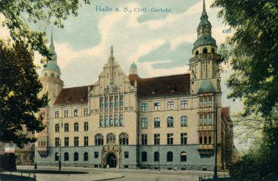 Halle, Německo, soud, budova, detail, 1906
