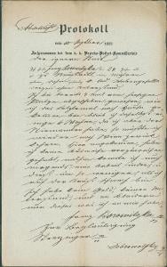 1A100 Protokol z policejního jednání F. Borovička, r. 1852