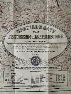1927*Starožitná mapa Ještědských a Jizerské hor*MATOUSCHEK 