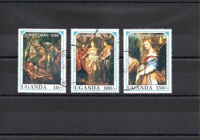UGANDA - Umění: sada 3 známek 1990 - Rubens vánoční obrazy
