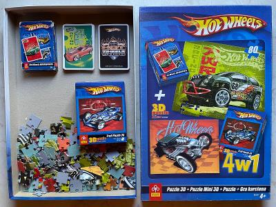 Hotwheels 3D puzzle + Puzzle mini 3D + Puzzle + hrací karty 4v1 / PL