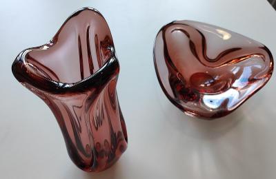 👌 Krásná sada: masivní starožitná váza a mísa ze sklárny Škrdlovice