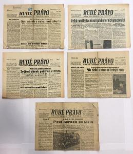 VÁLEČNÝ TISK Noviny Rudé Právo, 1945, 5 KUSŮ