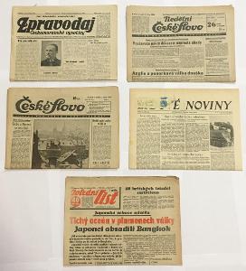 VÁLEČNÝ TISK Noviny Různé, 1939-1944, 5 KUSŮ