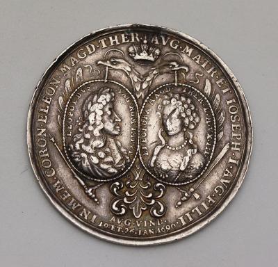 AR Korunovační Medaile 1690 - Leopold I. + Eleonora + Josef I. - RR!
