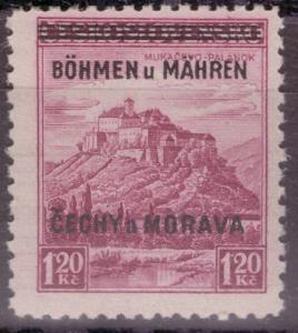 1939 (B+M) - Známka č. 11, vada "tečka" ZP38 (0939)