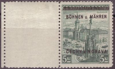 1939 (B+M) - Známka č. 18 + LEVÝ KUPÓN (0945)
