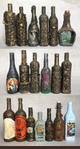 Sbírka výtvarně zdobených lahví - 19 kusů