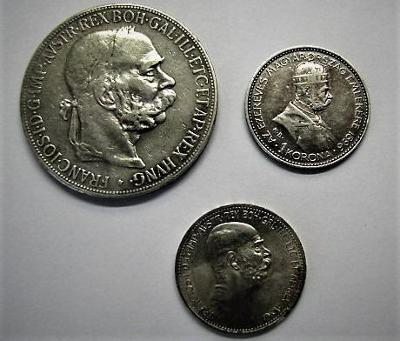 3 x Stříbrné mince - Rakousko - Uhersko