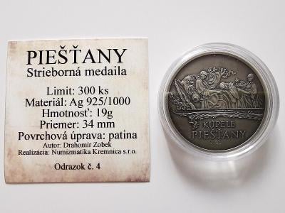 Číslovaná stříbrná medaile PIEŠŤANY, číslo 4, jen 300 ks, Kremnica
