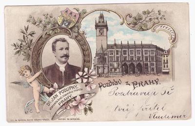 Pěkná LITOGRAFIE,Pozdr.z Prahy,rok 1898,pěkný stav,