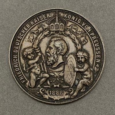 Stříbrná XI. střelecká medaile 1888 - Fridrich III. Pruský - Vzácná!