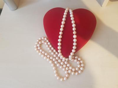 Náhrdelník z pravých růžových perel - 128 perel na náhrdelníku