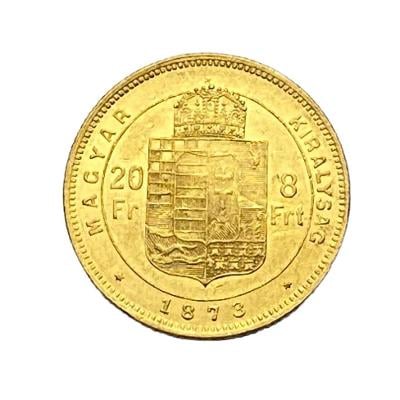 RU  FJI. zlatý 8 zlatník/ 20 frank 1873 K.B. Kremnica !!!
