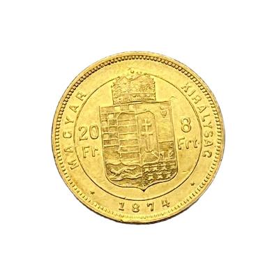 RU  FJI. zlatý 8 zlatník/ 20 frank 1874 K.B. Kremnica !!!