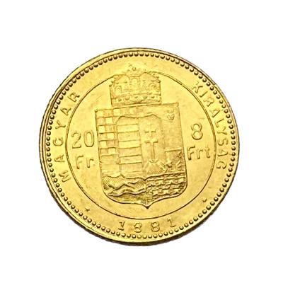 RU FJI. zlatý 8 zlatník/ 20 frank 1881 K.B. Kremnica nový portrét