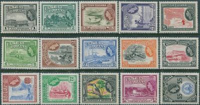 britská Guiana 1954 ** Alžbeta II komplet mi. 199-213 (110 eur!!!!!!!)