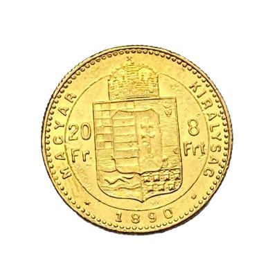 RU FJI. zlatý 8 zlatník/ 20 frank 1890 K.B. Kremnica nový portrét