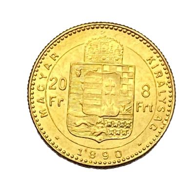 RU FJI. zlatý 8 zlatník/ 20 frank 1890 K.B. Kremnica FIUME RR!!
