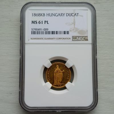 Vzácný Uherský Dukát 1868 KB, NGC MS 61 PL! František Josef I.