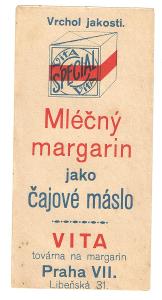 Velmi stará reklamní kupecká účtenka margarin VITA Praha