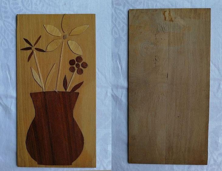 Váza s květy-obrázek, dýha na dřevě, 16x32 cm - Umění