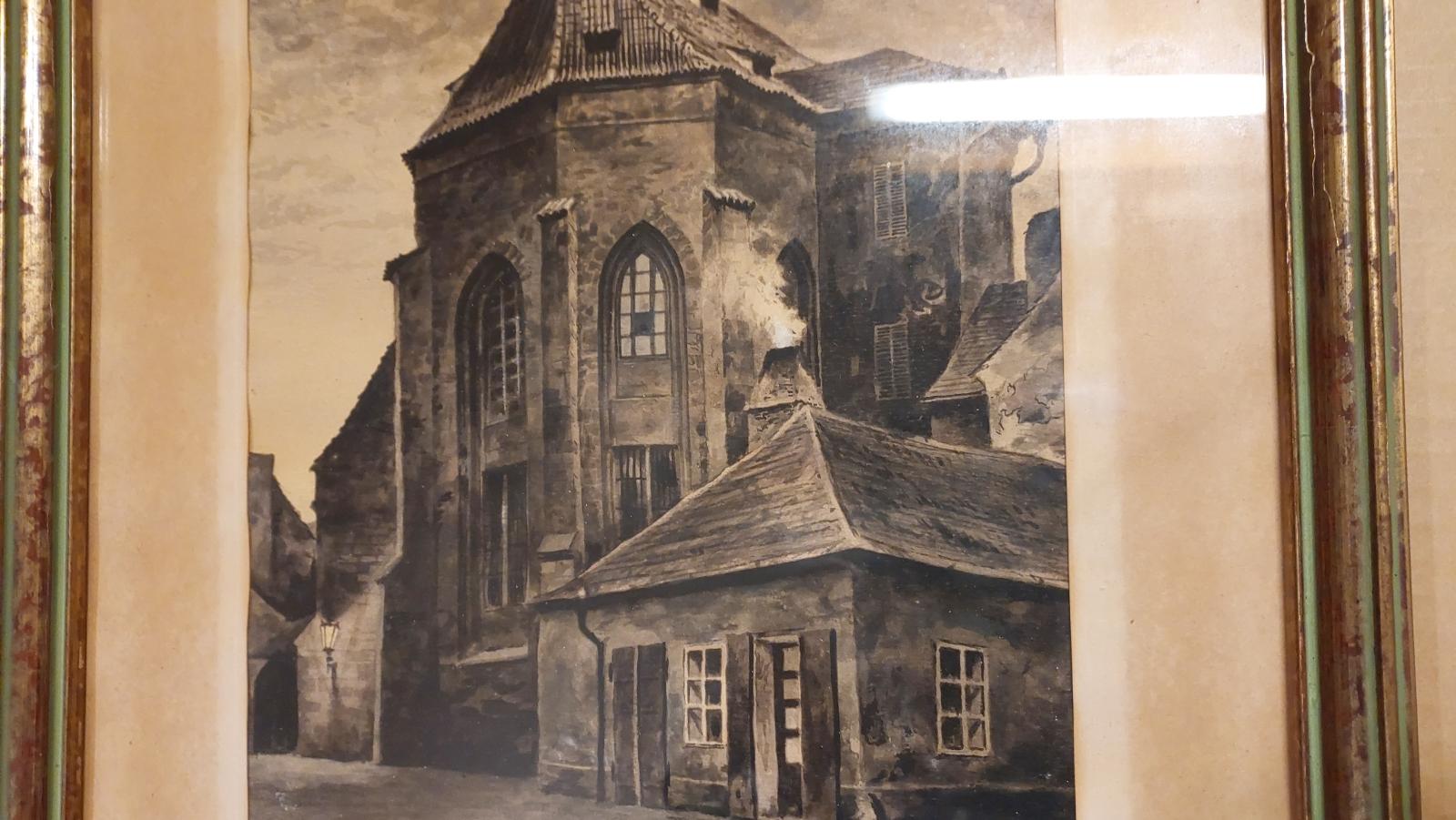 Obraz Akvarel kostel sv. Františka Praha sign. C.J 1914 krásná malba ! - Umění