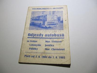 Odjezdy autobusů -Svitavy -Litomyšl - Polička 1985