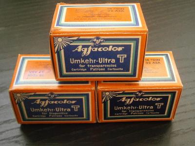 Starý filmy Agfacolor Umkehr-Ultra T. 3 kusů nigde nepoužité.
