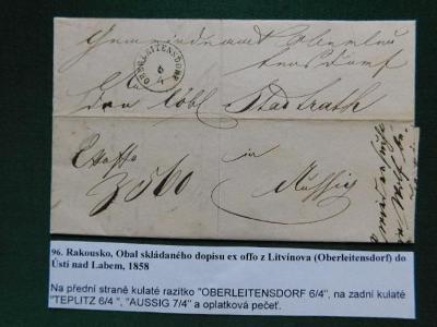 96. Rakousko, Obal skládaného dopisu ex offo z Litvínova (Oberleitensd