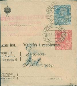 13B2569 Austria oficiální celina pošt. úřadu Terezín, zastřiženo