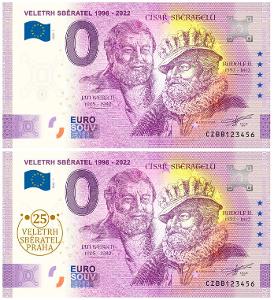 2x 0 Euro Souvenir JAN WERICH + RUDOLF II NOVÝ DESIGN + ZLATÝ PŘÍTISK