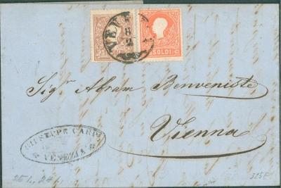 13B2663 Mimořádný dopis Benátky - Abram Benveniste Vídeň, r.1859, R!