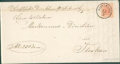 13B2679 Dopis Jistebnice - Tloskov Neveklov, 1853, mimořádná razítka