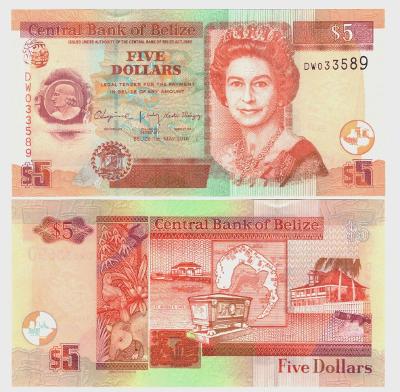 Belize 5 Dollars 1.5.2016 Prefix DW UNC  