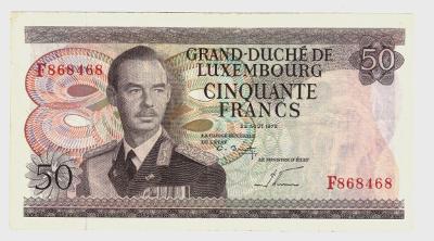 Luxembursko 50 Francs 25.8.1972﻿ F 868468﻿ ,stav aVF 