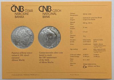 Certifikát k pamětní  minci 150. výročí narození Alfonse Muchy 2010