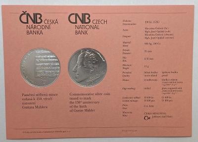 Certifikát k pamětní minci 150. výročí narození Gustava Mahlera 2010